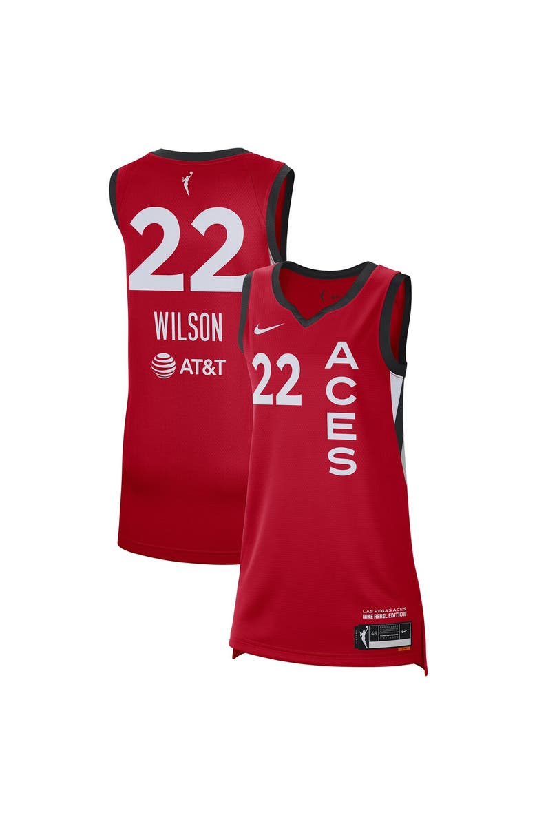 Nike Unisex Nike A'ja Wilson Red Las Vegas Aces Rebel Edition Player Jersey, Main, color,
