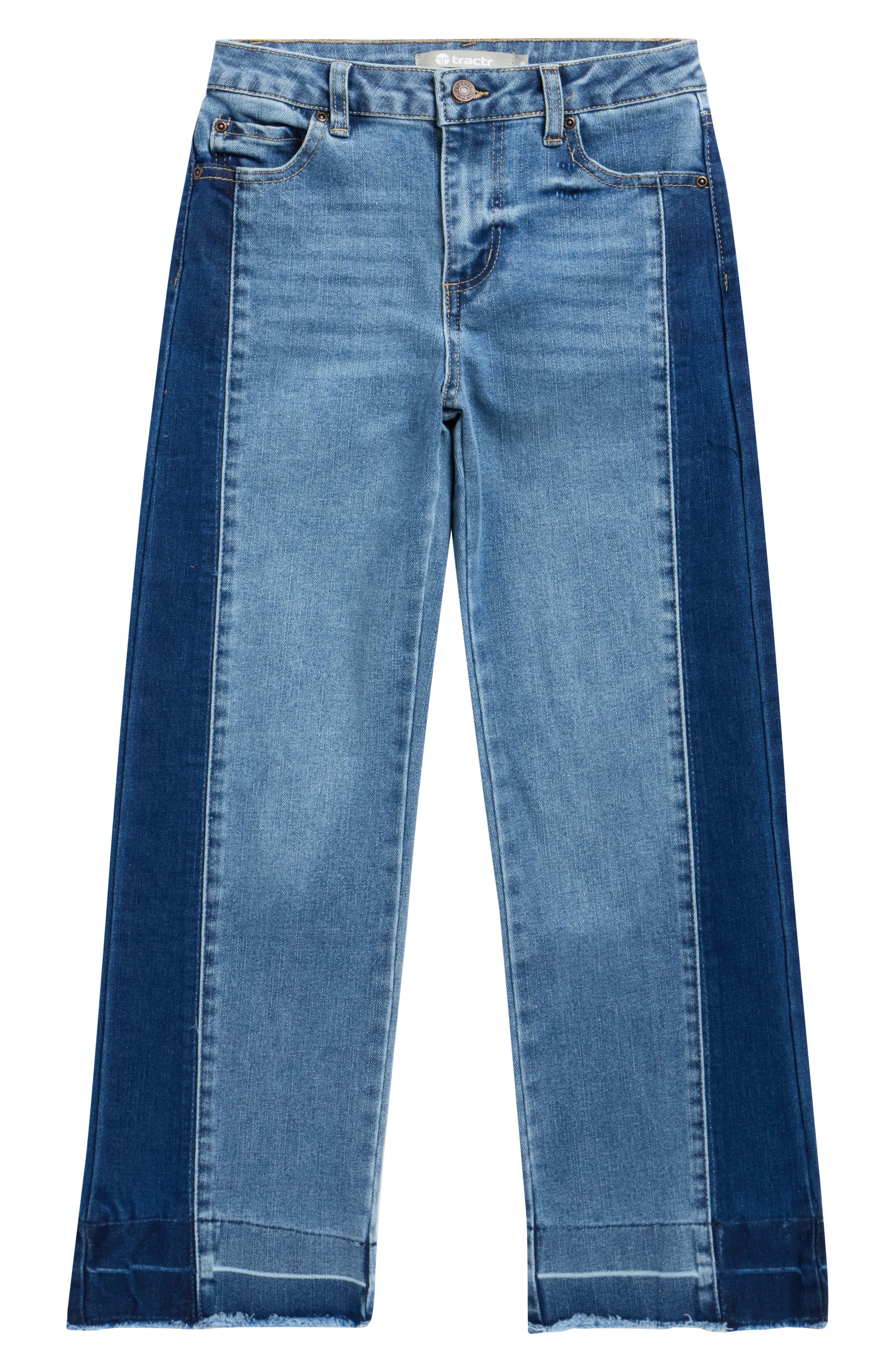 Tractr Kids' Two-Tone Relaxed Straight Leg Jeans