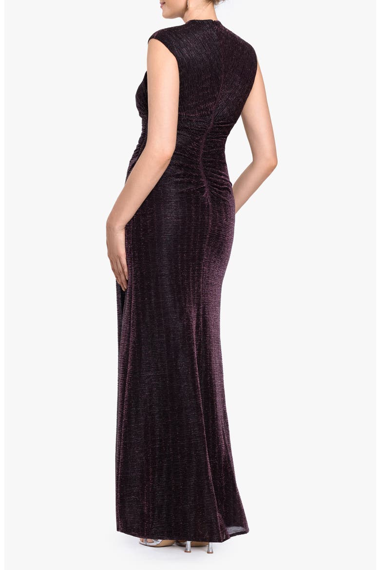 Metallic Crinkle Ruched Gown, Alternate, color, BLACK/ PLUM
