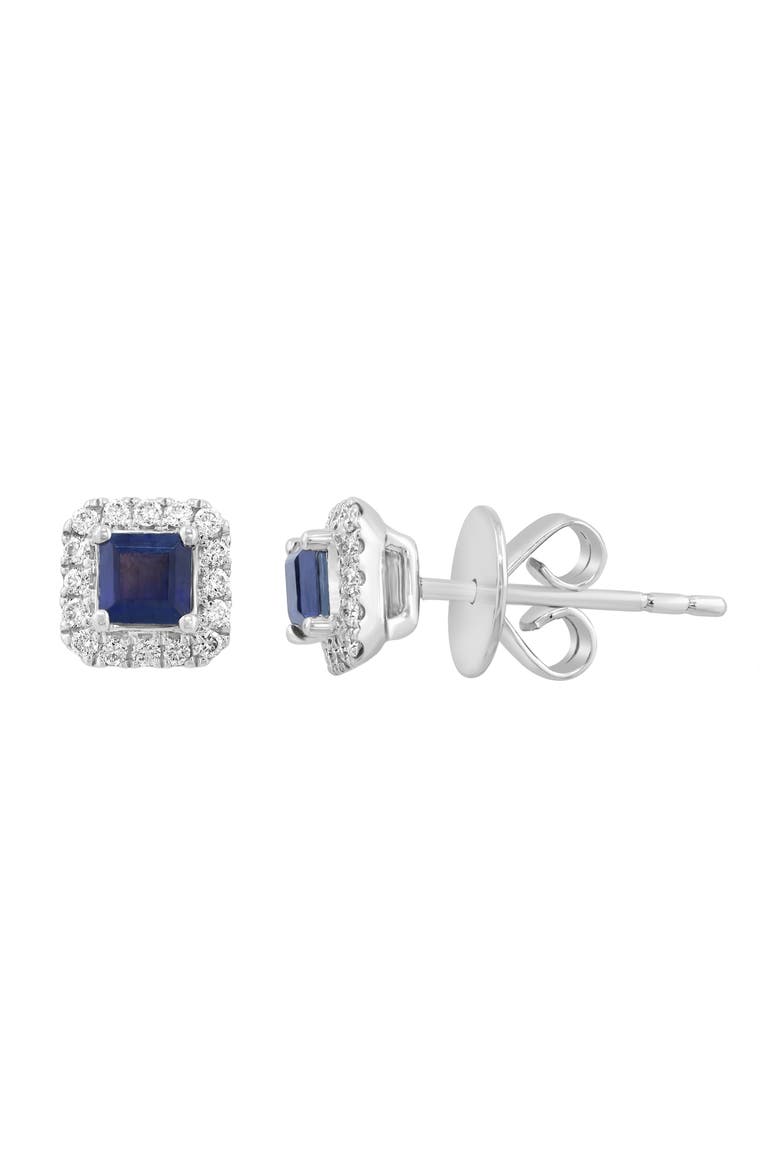 Sterling Silver Sapphire & Diamond Stud Earrings, Alternate, color, BLUE