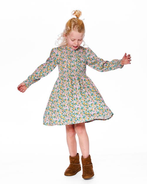 Deux Par Deux Smocked Viscose Dress With Floral In Brown