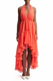 Bardot Leona High-Low Chiffon Halter Dress