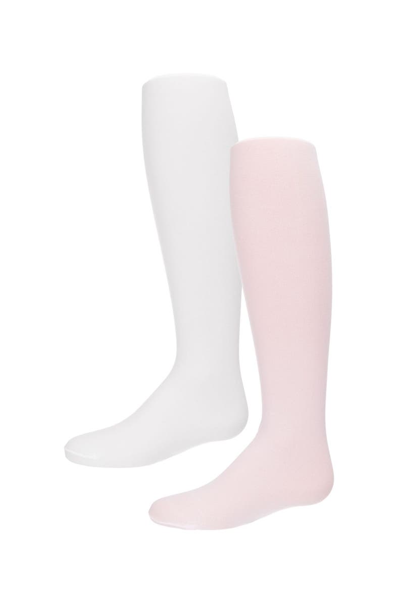 MeMoi Solid Microfiber 2 Pair Pack Tights, Main, color, White-Pink
