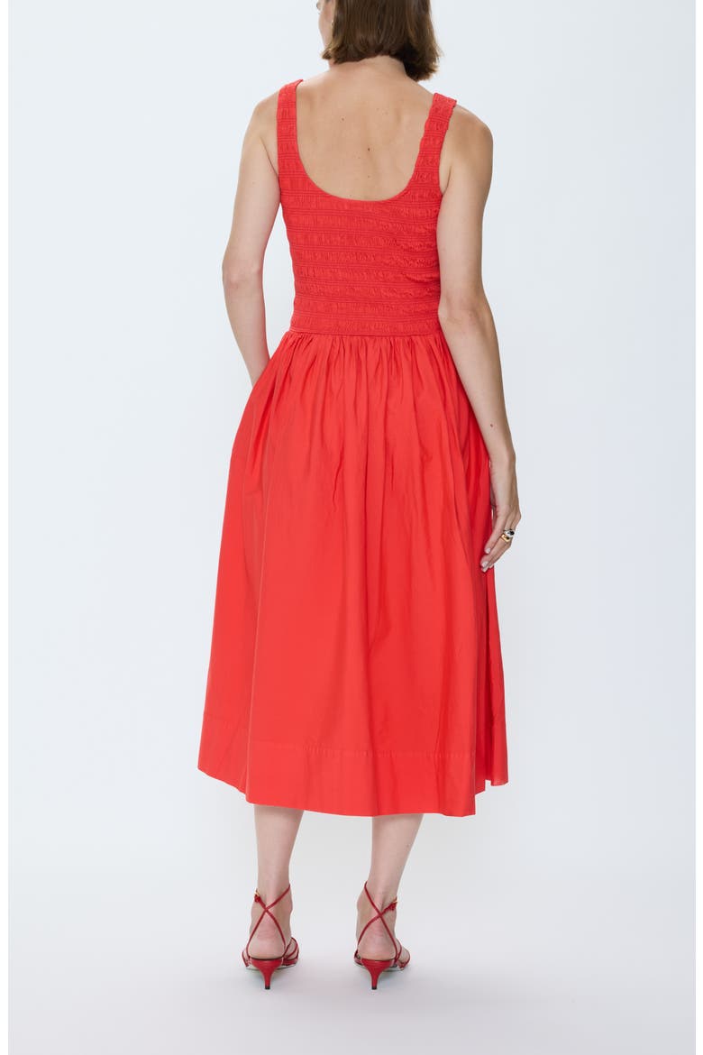 Alessia Smocked Drop-Waist Stretch Cotton Midi Dress, Alternate, color, MARASCHINO