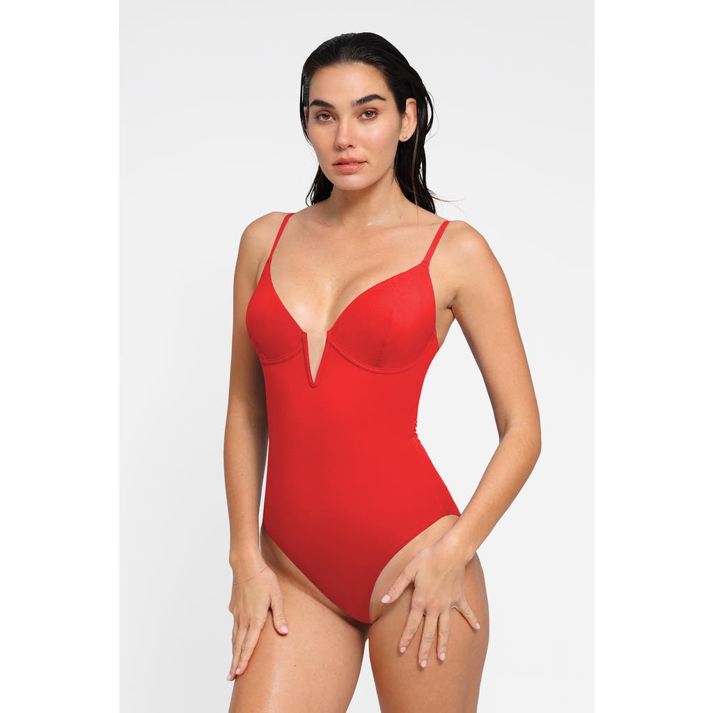Popilush Shapewear Plunging V Slimming One-piece Swimsuit In Watermelon