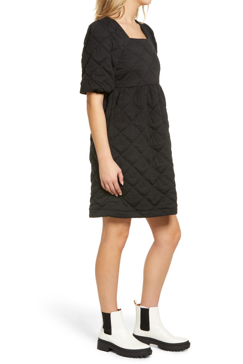 Puff Sleeve Dress, Alternate, color, BLACK