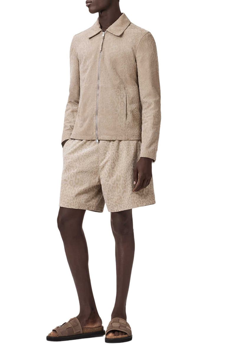 AllSaints Hockley Debossed Animal Print Suede Jacket, Alternate, color, Pasilla Brown