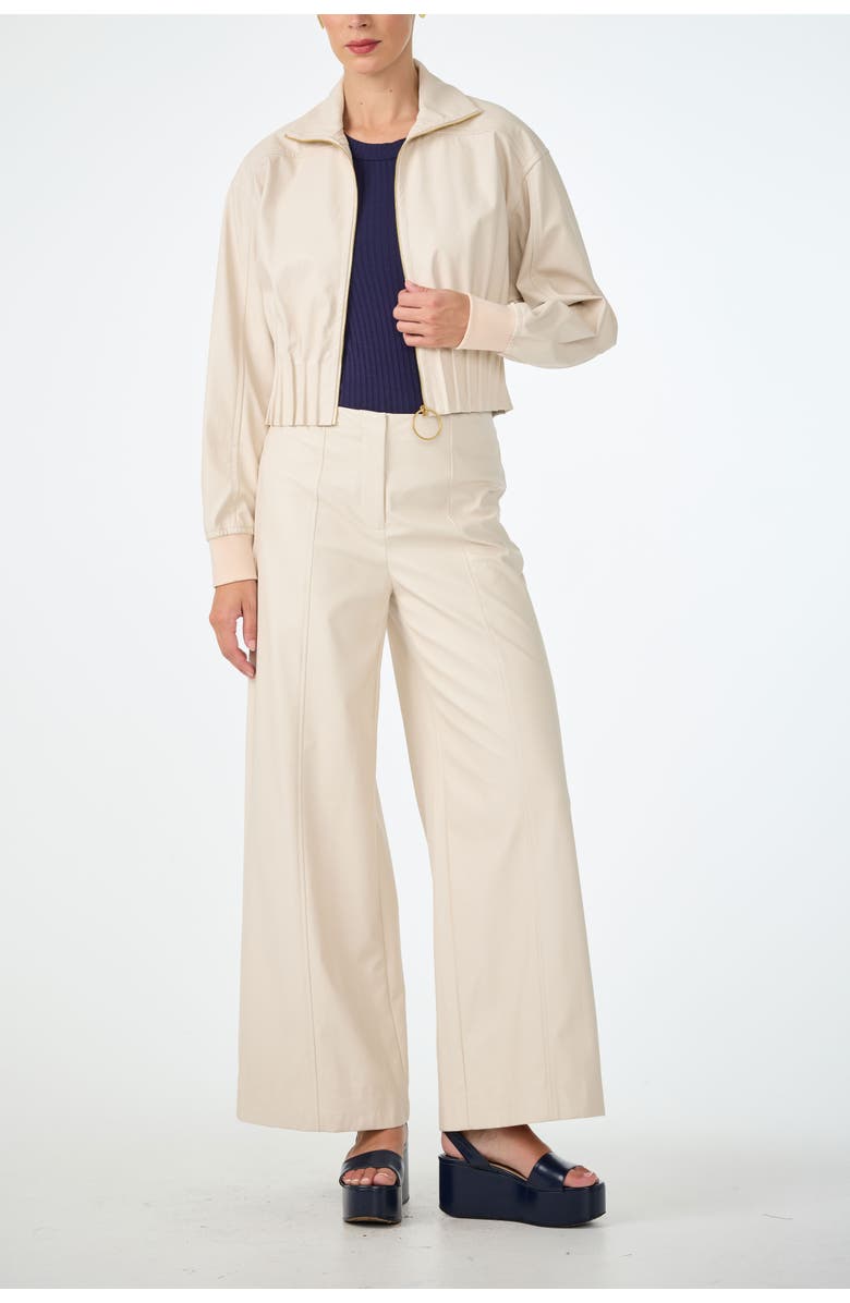 Trina Turk Parque Faux Leather Wide Leg Pant, Alternate, color, Ecru