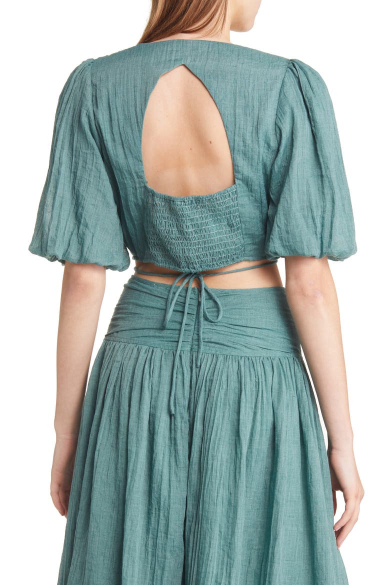 Puff Sleeve Wrap Crop Top, Alternate, color, GREEN
