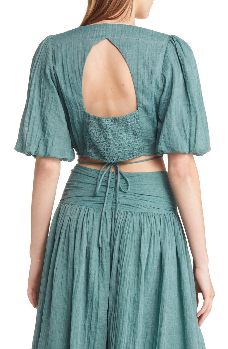 MOON RIVER Puff Sleeve Wrap Crop Top, Alternate, color,