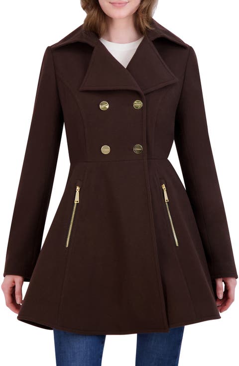 Double Breasted Fit & Flare Wool Blend Coat