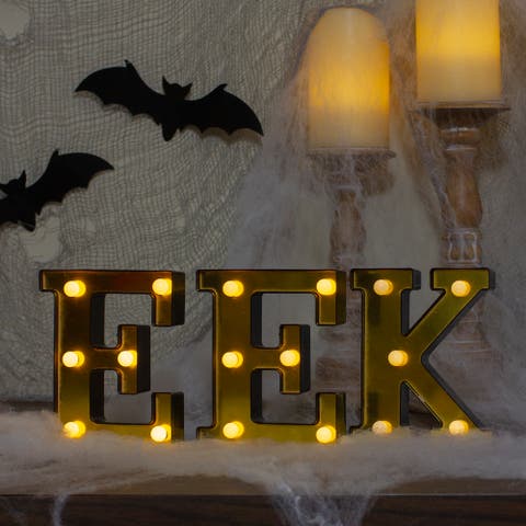 LED Lighted EEK Halloween Marquee Sign - 6.5" - Warm White Lights - Gold Finish