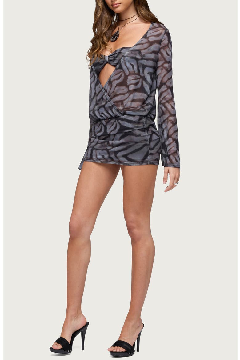 Zebra Mesh Bandeau Long Sleeve Minidress, Alternate, color, MIX