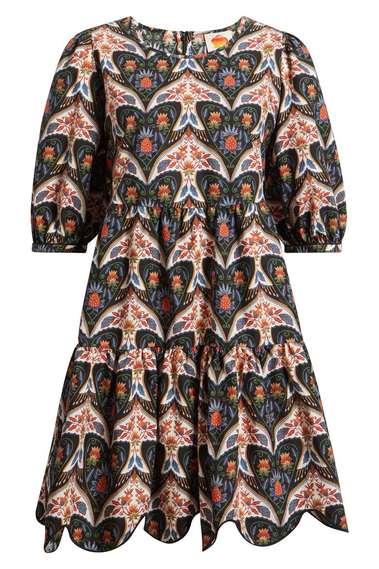 Porcelain Birds Print Minidress, Alternate, color, BLACK