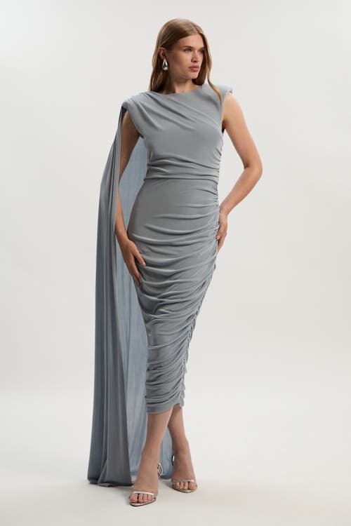 Karen Millen Slinky Crepe Scarf Maxi Dress In Gray