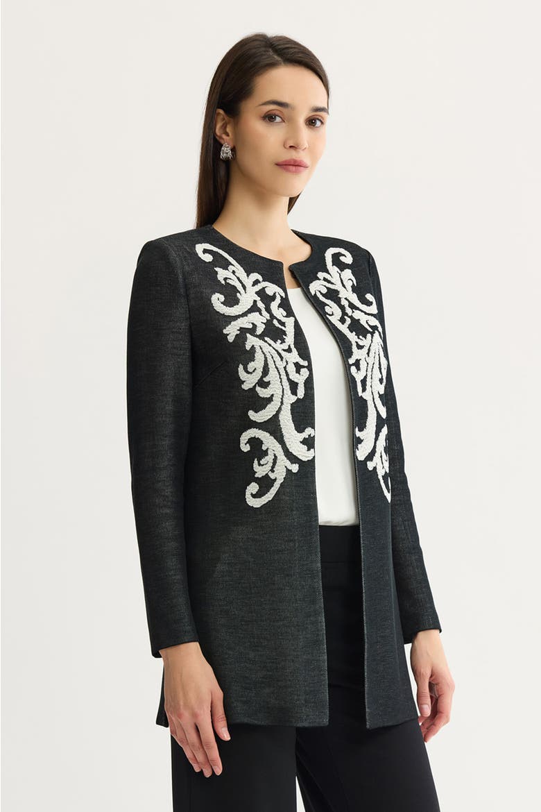 Filigree Jacquard Knit Jacket, Alternate, color, Black/Ivory