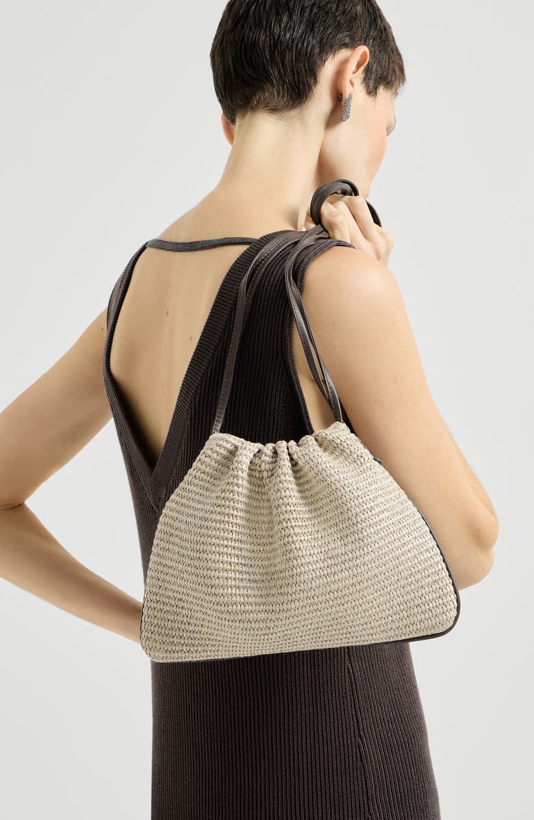 Brunello Cucinelli BC Duo precious net pouch bag, Alternate, color, Beige