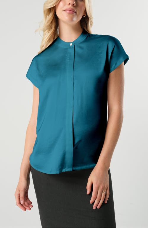 Marion Short Sleeve Satin Maternity Shell Top With Concealed Nursing Zip