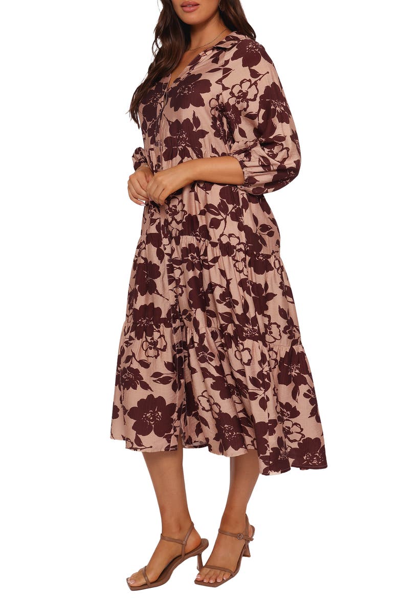 Isaac Floral Midi Shirtdress, Alternate, color, BROWN FLORAL