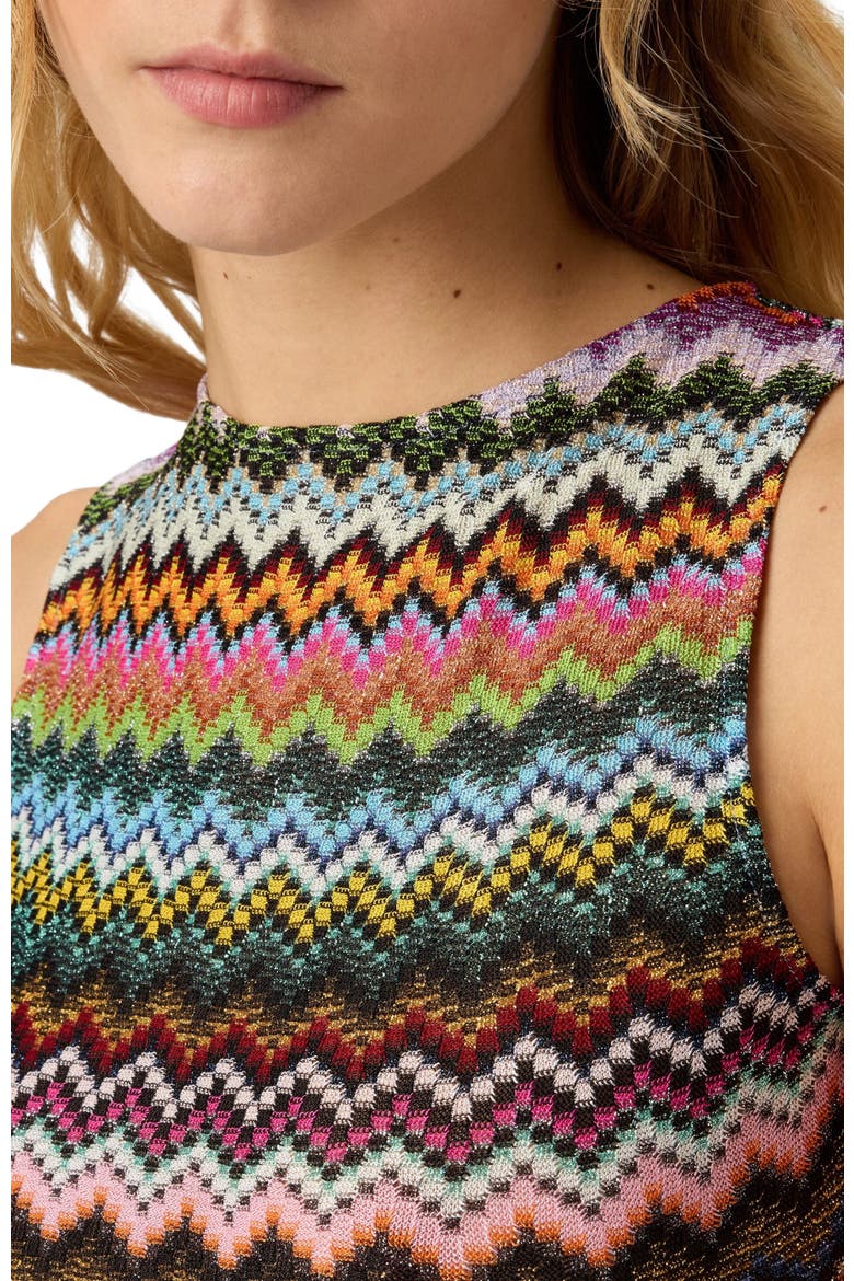 Short Cover-up In Lamé Viscose With Pixel-effect Zigzag Motif, Alternate, color, Black & Multicoloured