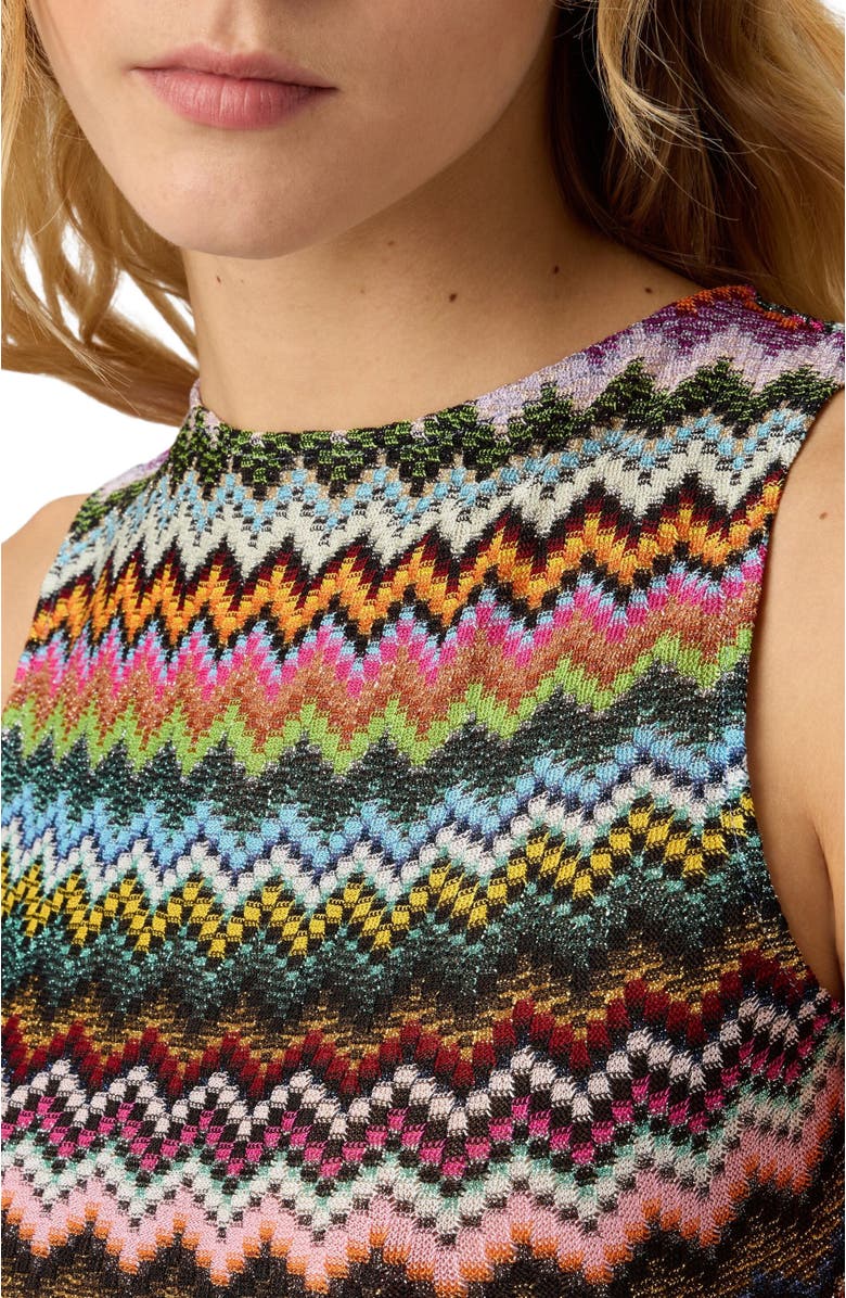 Missoni Short Cover-up In Lamé Viscose With Pixel-effect Zigzag Motif, Alternate, color, Black & Multicoloured