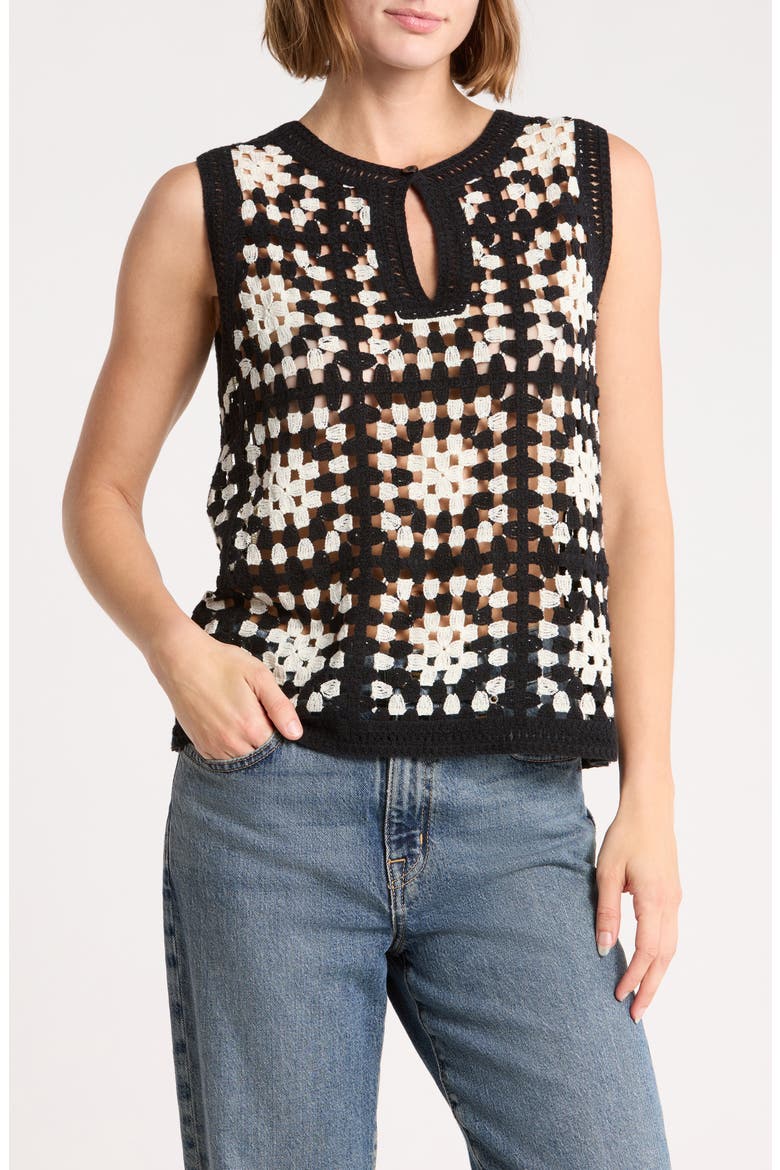 Open Knit Keyhole Vest, Main, color, BLACK