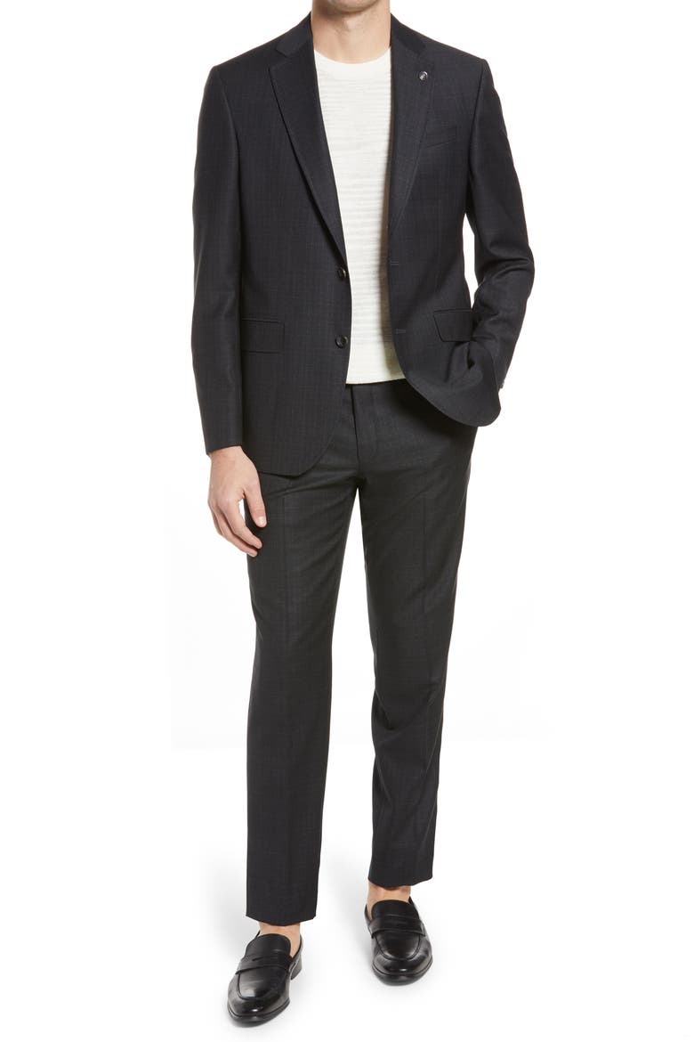 Jay Trim Fit Solid Wool Suit, Main, color, BLACK