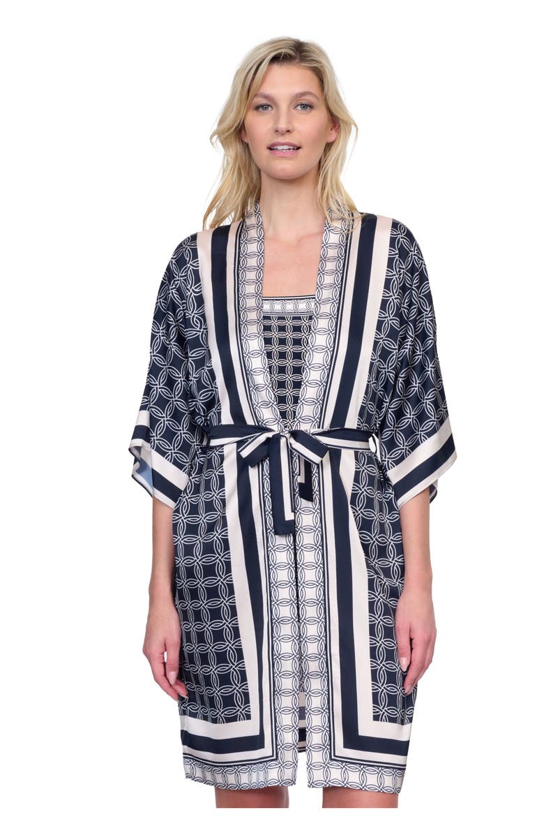 Golden Chic Flutter Sleeve Robe With Tie, Alternate, color, Black Cream