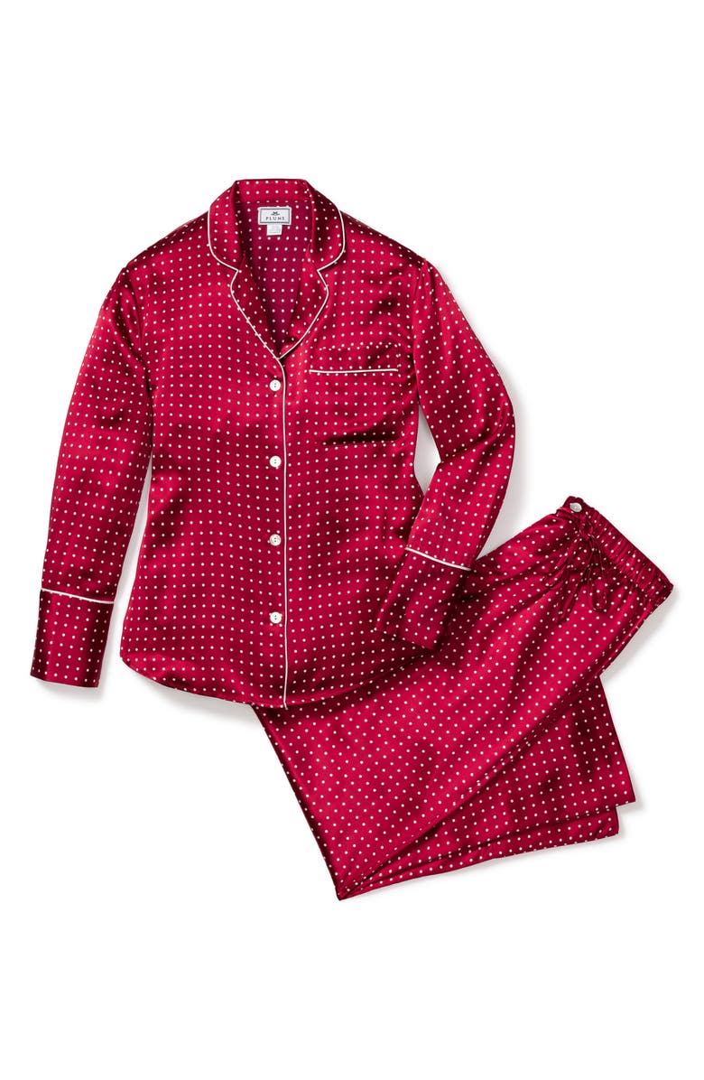 Petite Plume Print Mulberry Silk Pajamas, Alternate, color, Bordeaux