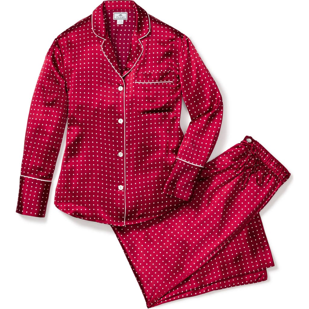 Petite Plume Print Mulberry Silk Pajamas In Red