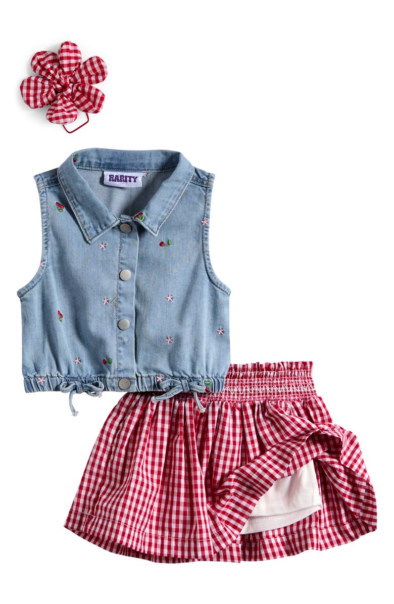 Rarity Kids' Embroidered Denim Vest, Skirt & Hair Tie, Alternate, color, Denim