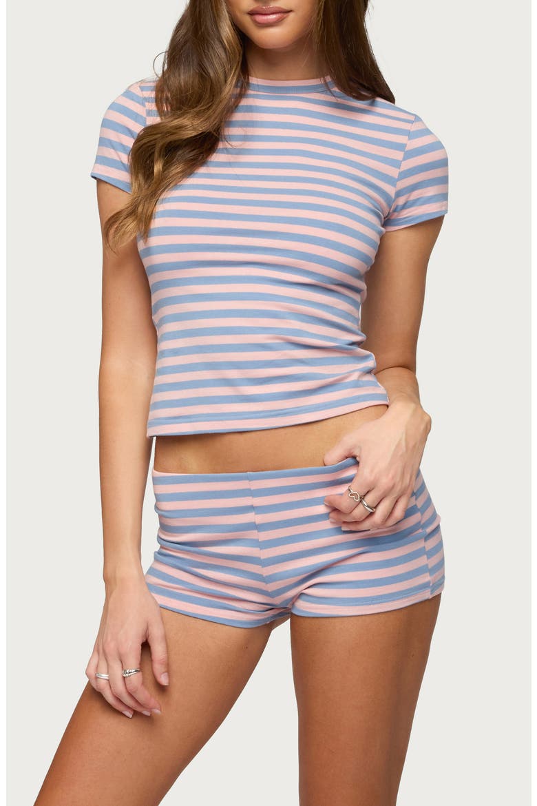 Isara Stripe Stretch Cotton T-Shirt, Main, color, LIGHT-PINK-AND-BLUE