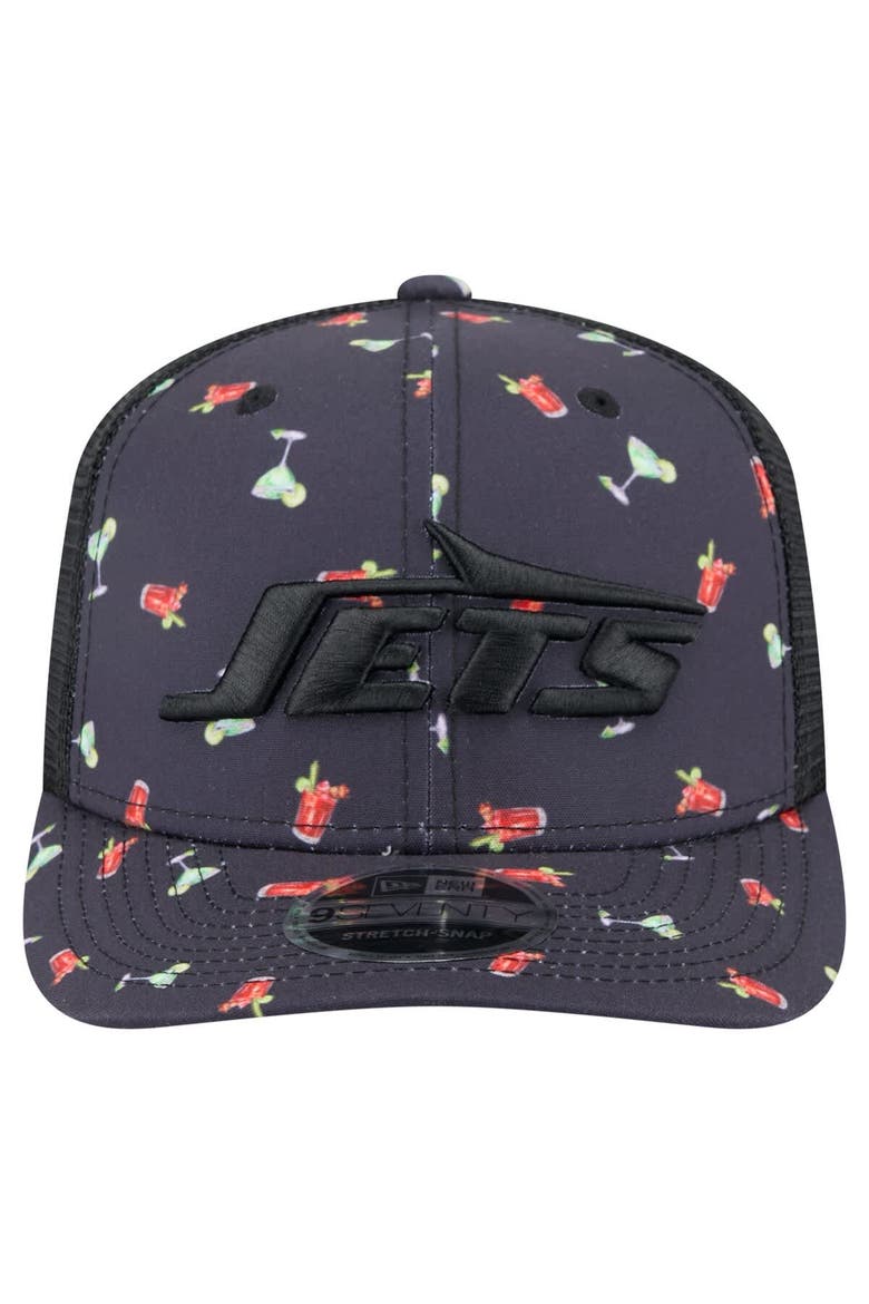 Men's New Era  Navy/Black New York Jets Adventure Drinks Pattern 9SEVENTY Stretch-Snap Hat, Alternate, color, Navy