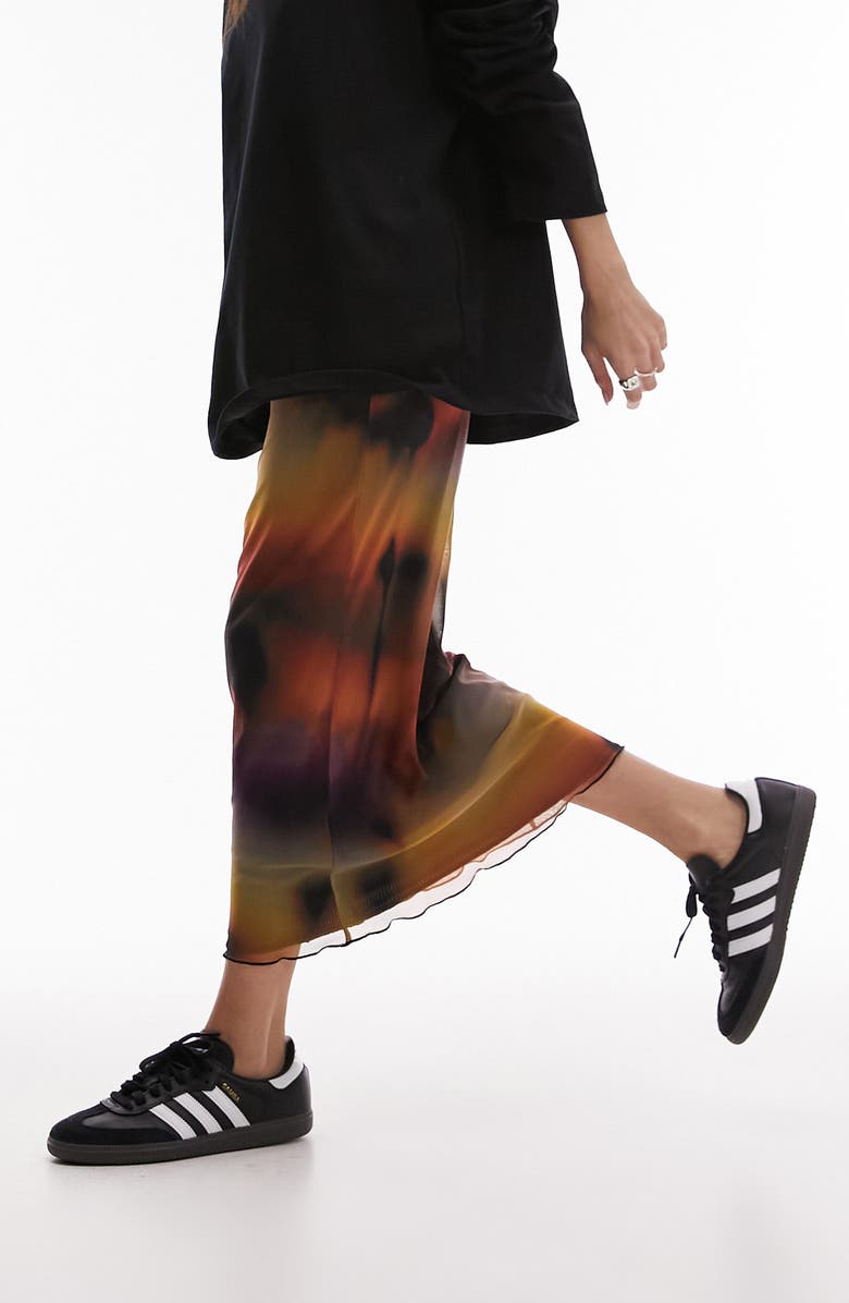 Topshop Print Mesh Maxi Skirt, Alternate, color,