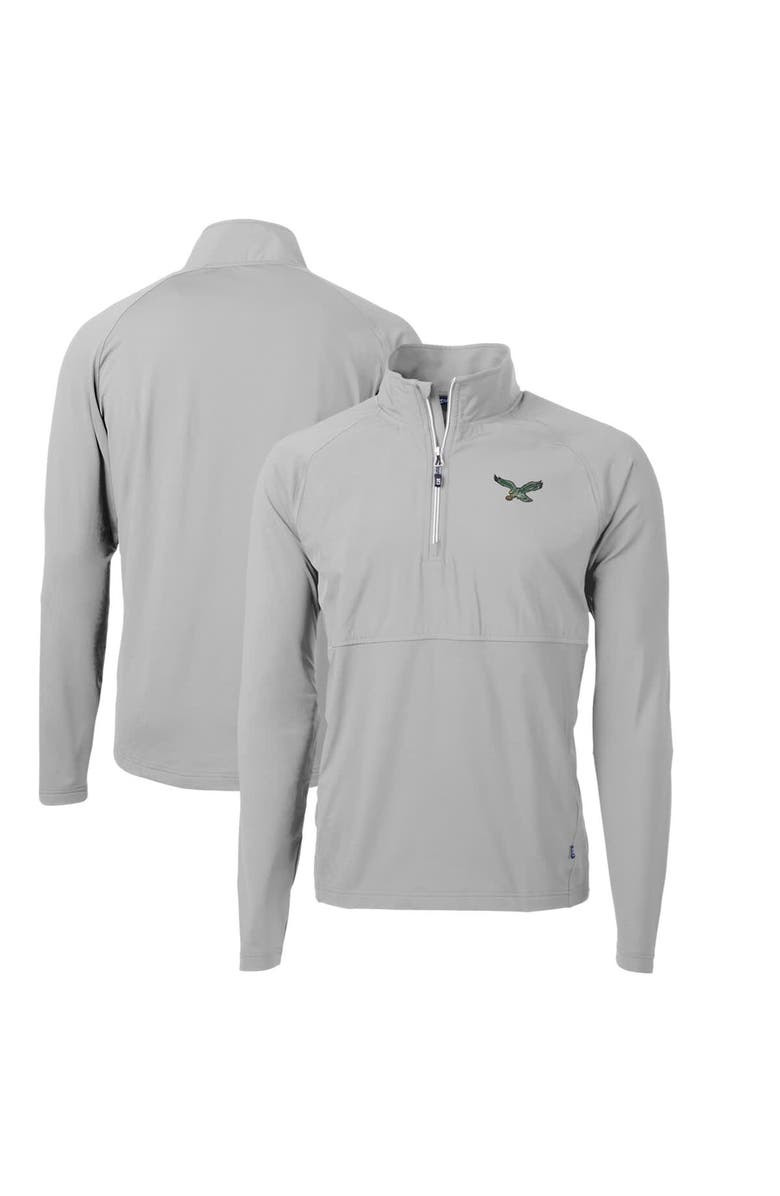Cutter & Buck Men's Cutter & Buck Gray Philadelphia Eagles Adapt Eco Knit Hybrid Recycled Quarter-Zip Throwback Pullover Top, Main, color, 
