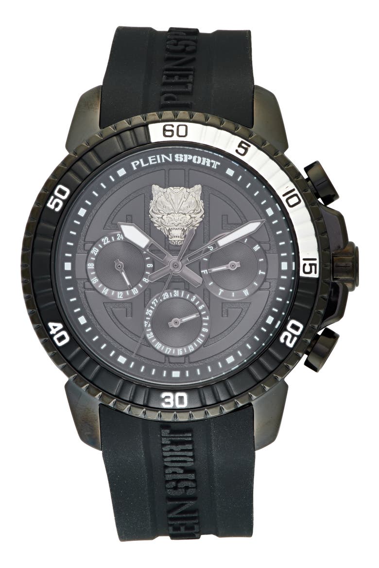 Powerlift Silicone Strap Chronograph Watch, 45mm, Main, color, IP GUNMETAL