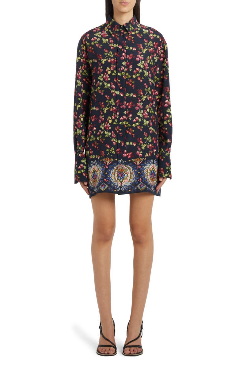Etro Berry Print Long Sleeve Silk Button-Up Tunic, Main, color, 