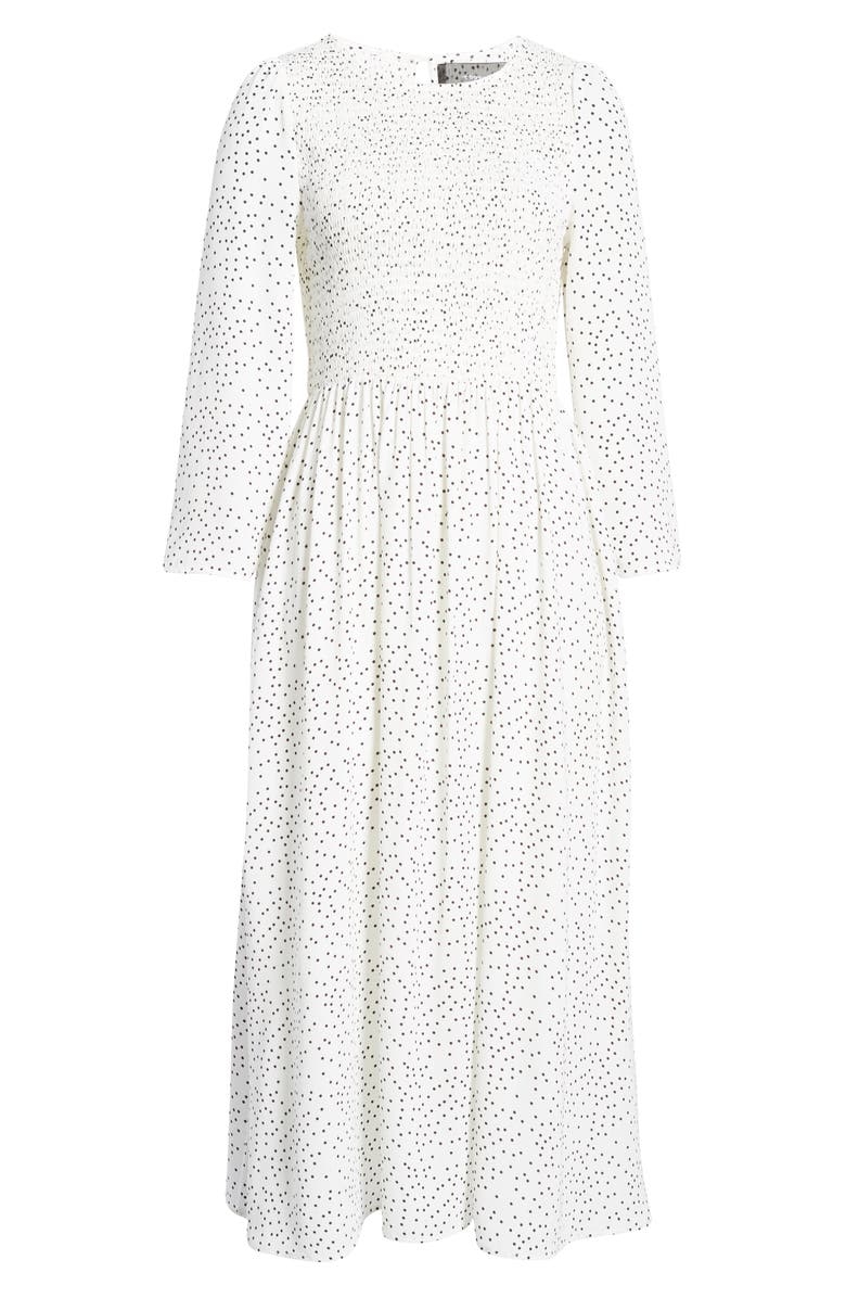 CODEXMODE Polka Dot Smocked Bodice Midi Dress, Alternate, color, 