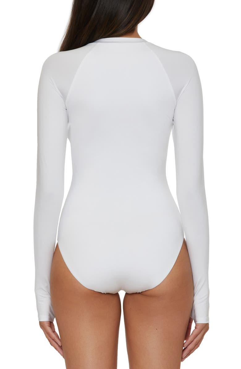 Trina Turk Half Zip Long Sleeve One-Piece Rashguard Swimsuit, Alternate, color, White