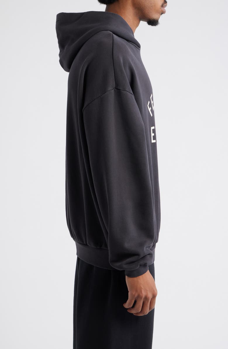 Fear of God Essentials '90s Fit Cotton Logo Hoodie, Alternate, color, Vintage Black