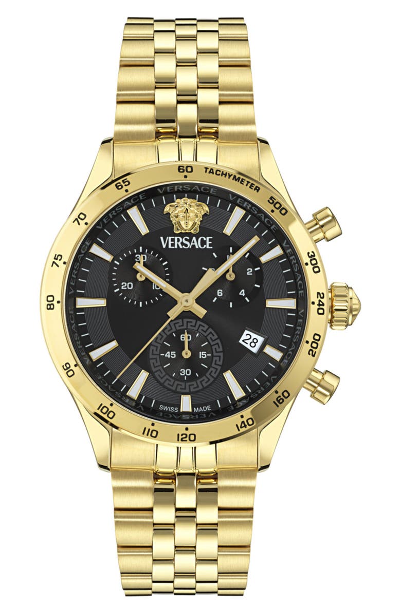 Versace Hellenyium Bracelet Chronograph Watch, 40mm, Main, color, Gold