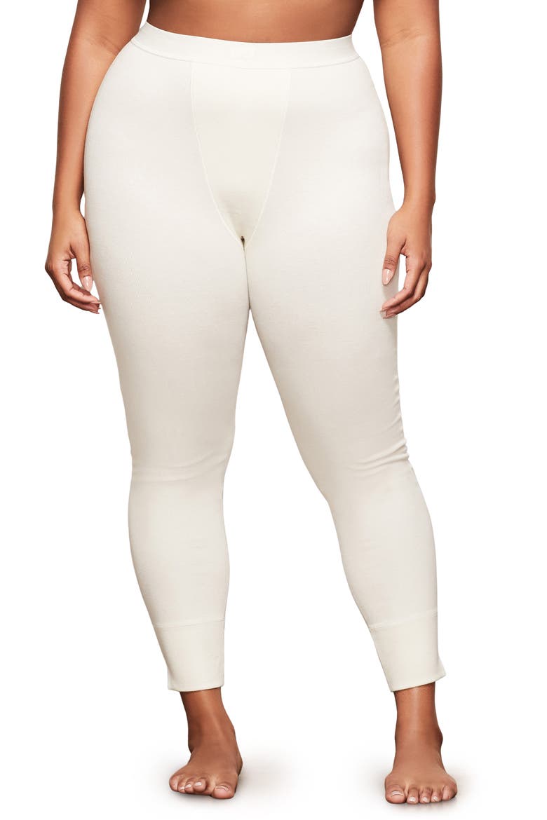 Stretch Cotton Rib Leggings, Alternate, color, BONE