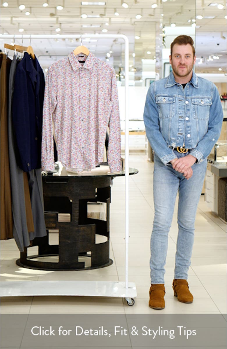 Garden Floral Print Knit Cotton Blend Dress Shirt, sales video thumbnail