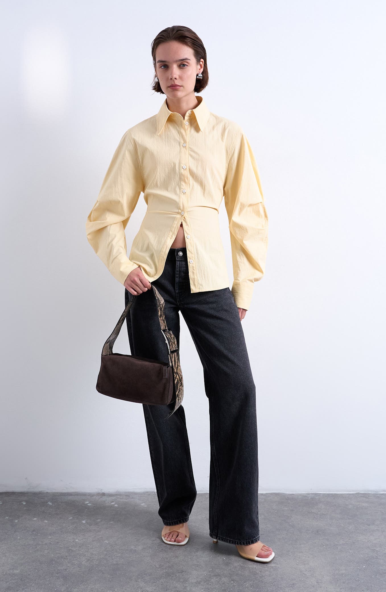 Topshop Scarlett Suede & Snake Embossed Leather Shoulder Bag, Alternate, color, Brown