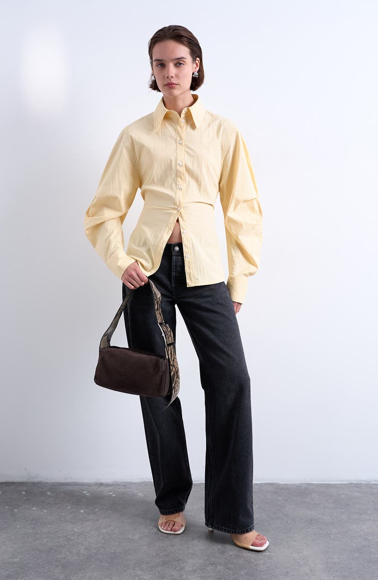 Topshop Scarlett Suede & Snake Embossed Leather Should Bag, Alternate, color, Brown