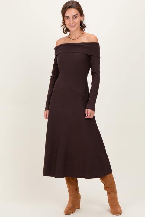 Off Shoulder Sweater Midi Dress