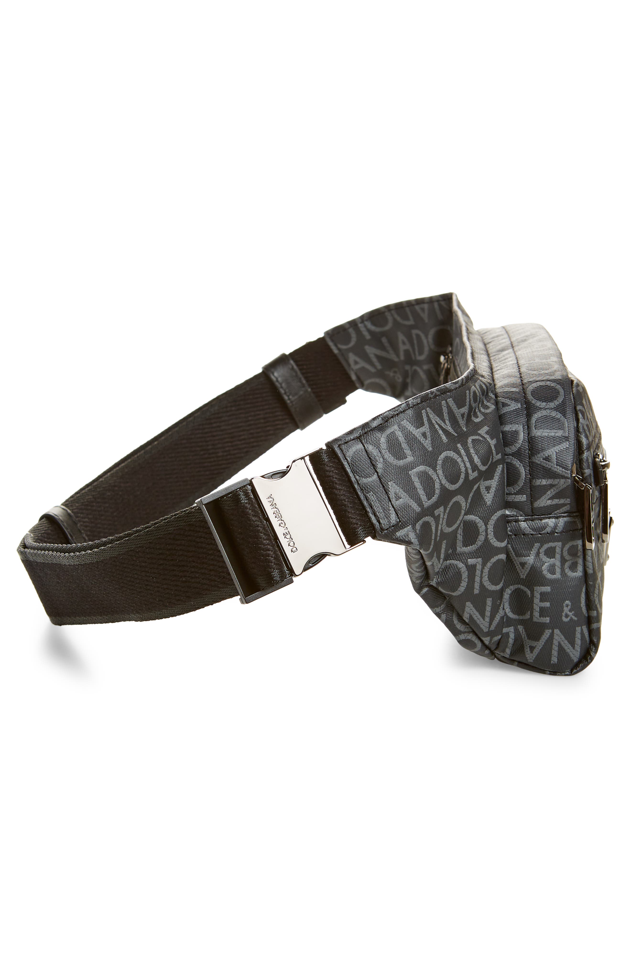 Dolce&Gabbana Logo Print Canvas Belt Bag, Alternate, color, Black/ Grey