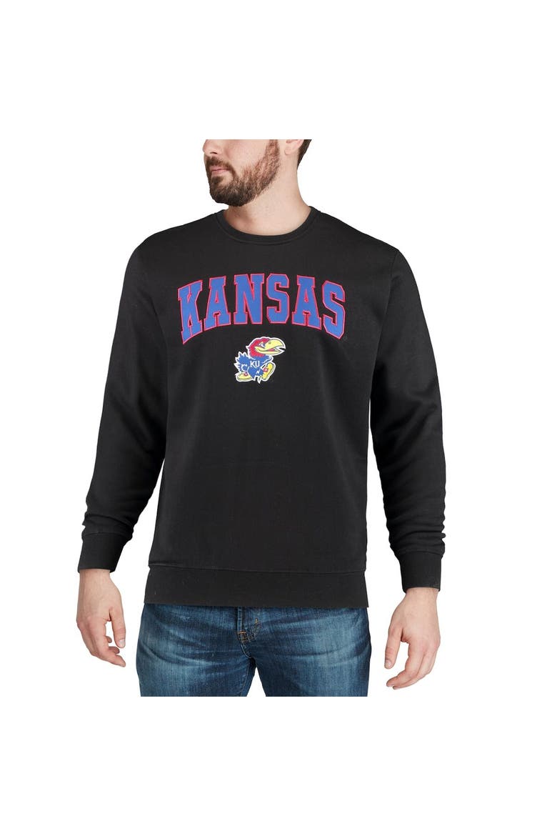 Men's Colosseum Black Kansas Jayhawks Arch & Logo Crew Neck Sweatshirt, Alternate, color, Black