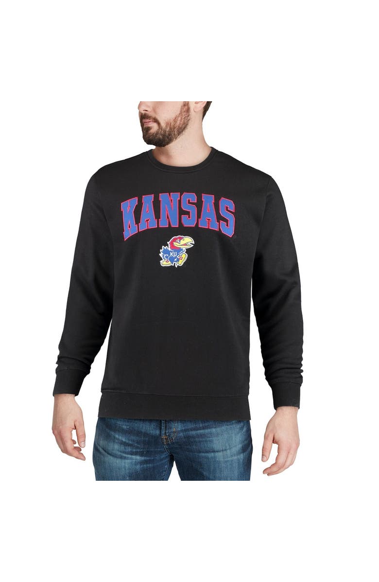 COLOSSEUM Men's Colosseum Black Kansas Jayhawks Arch & Logo Crew Neck Sweatshirt, Alternate, color, Black