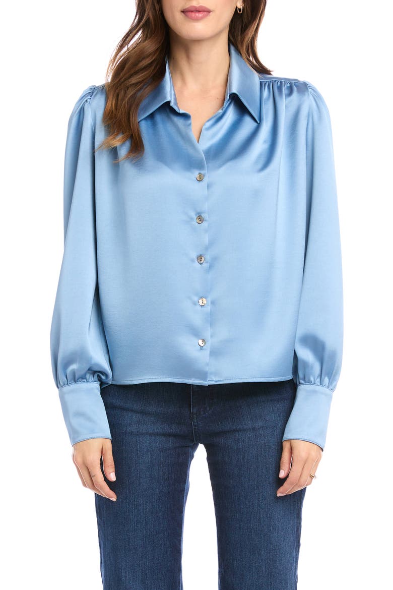 Blouson Satin Blouse, Main, color, DUSTY BLUE